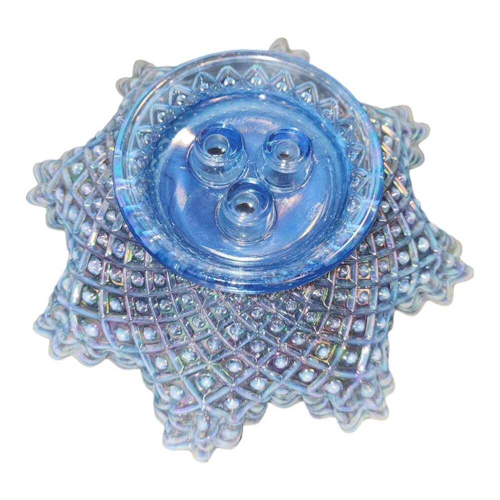 Vtg Fenton Opalescent Hobnail Diamond Lace 3 Horn Bowl - Picture 8 of 10